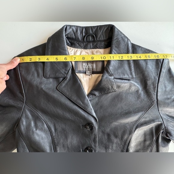 Vintage 90s Y2K Wilson’s Black Leather Button Down Coat Jacket Size M - Picture 2 of 13